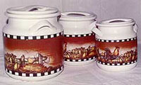 A storage jar set with decal fired onto the surface